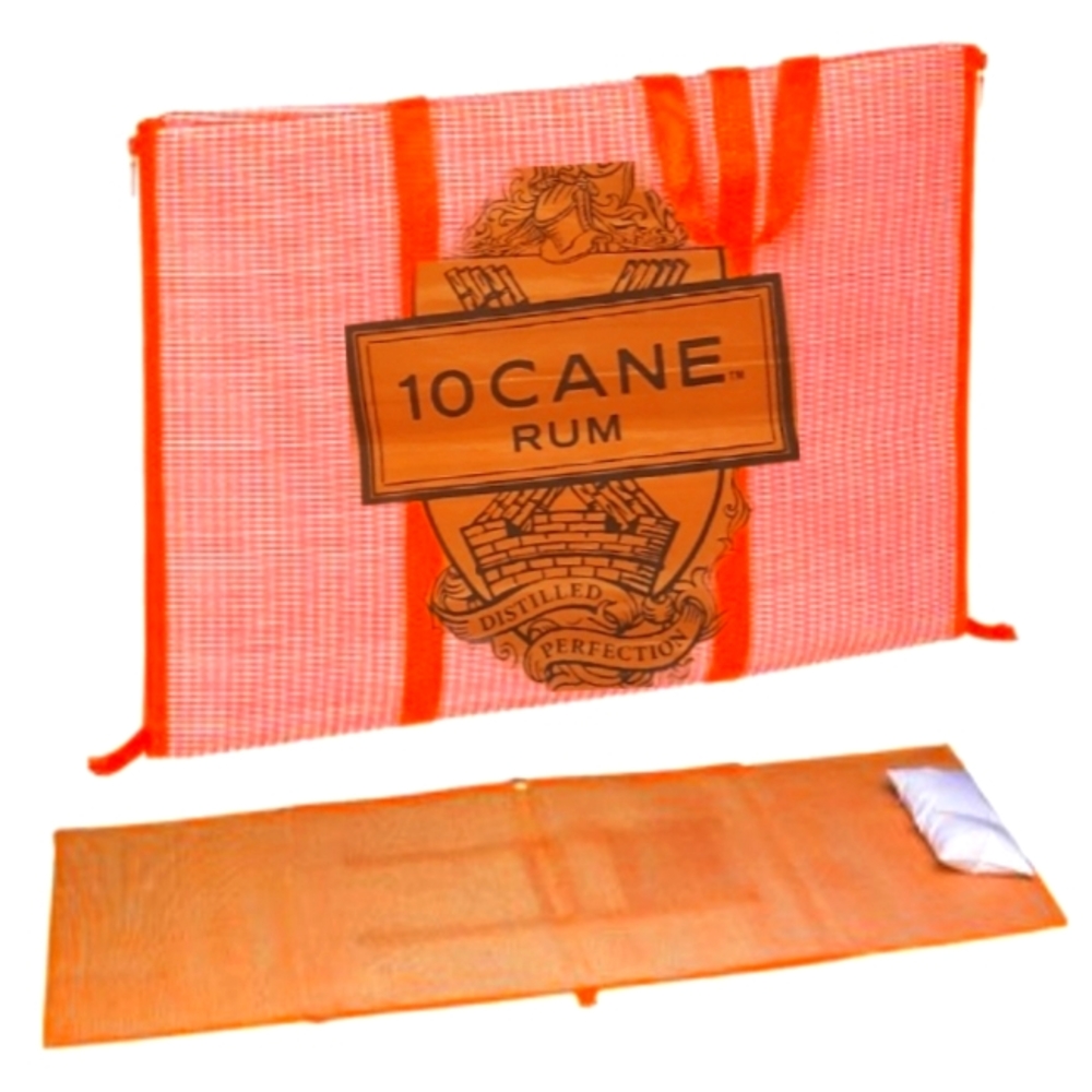 10 CANE RUM Straw Beach Mat Roll Up Carrying Case -Orange RARE Like NEW